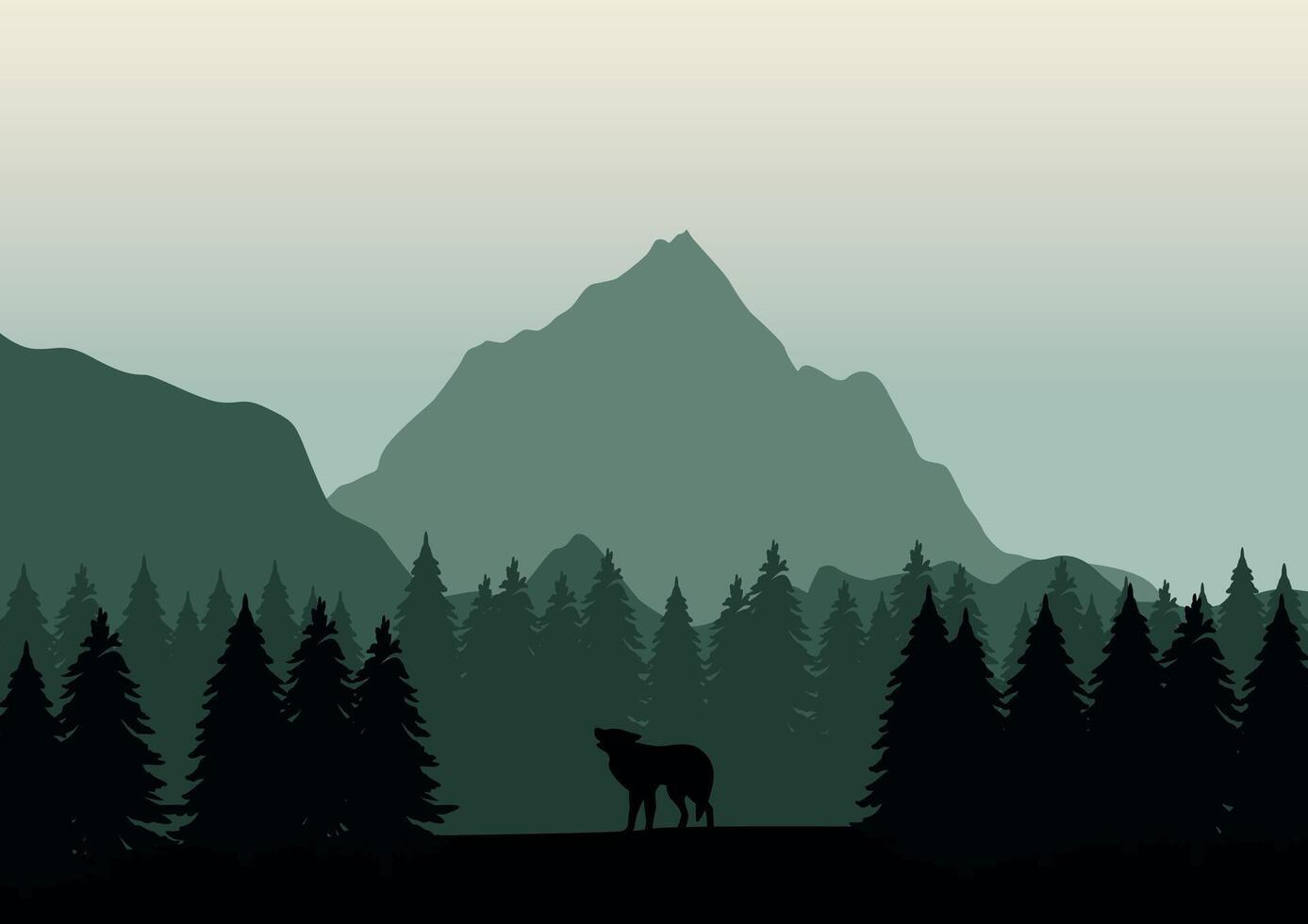 Varg i tall skogar och berg. illustration i en platt stil. vektor