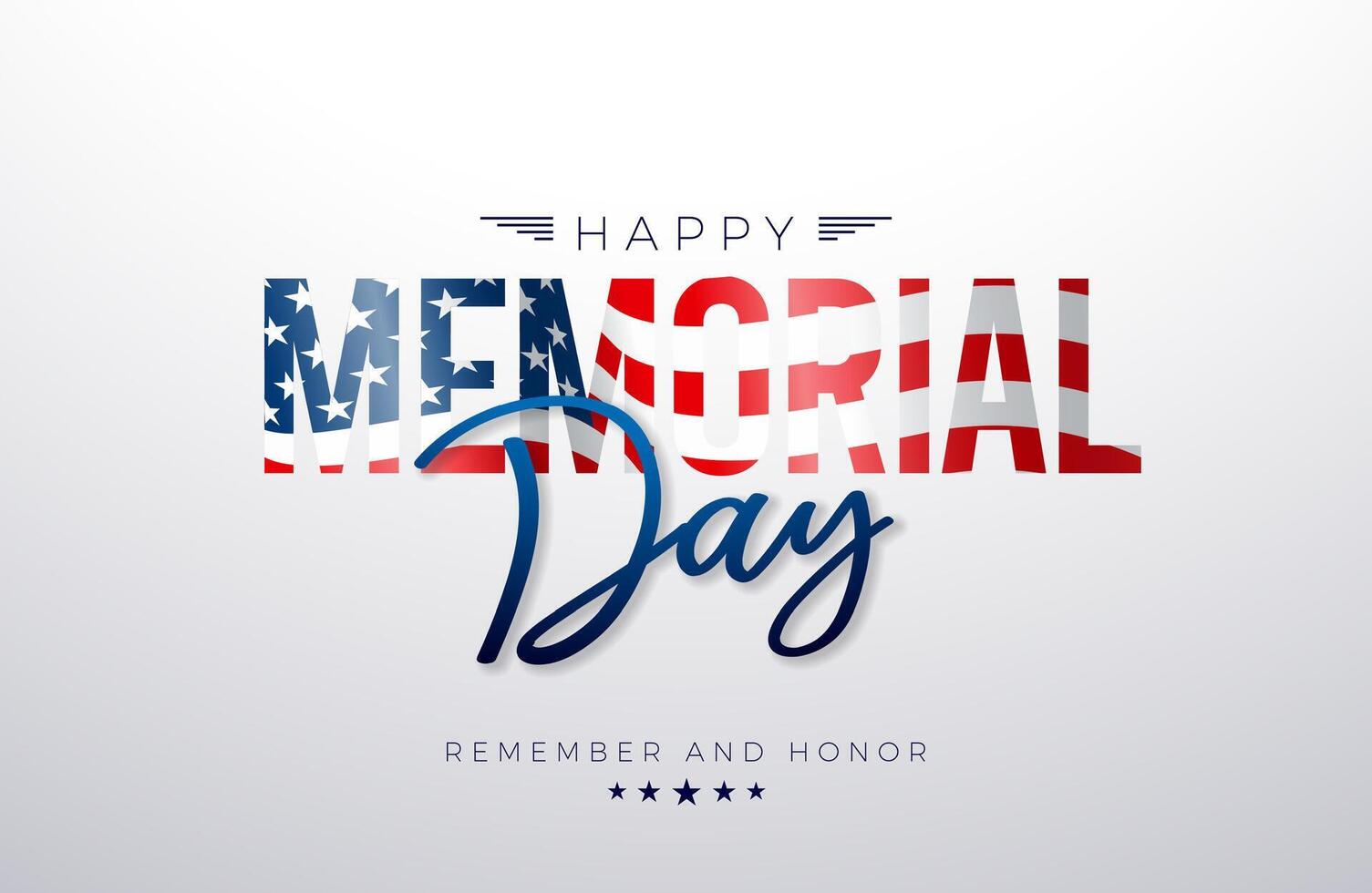 minnesmärke dag av de USA illustration med amerikan flagga i text märka på ljus bakgrund. nationell veteran- patriotisk firande design med typografi text för baner, flygblad, hälsning vektor