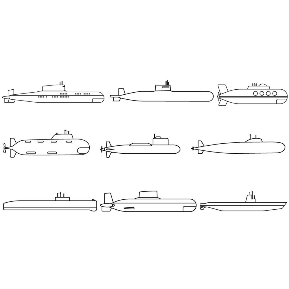 U-Boot Symbol Satz. Bathyscaphe Illustration Zeichen Sammlung. Flotte Symbol oder Logo. vektor