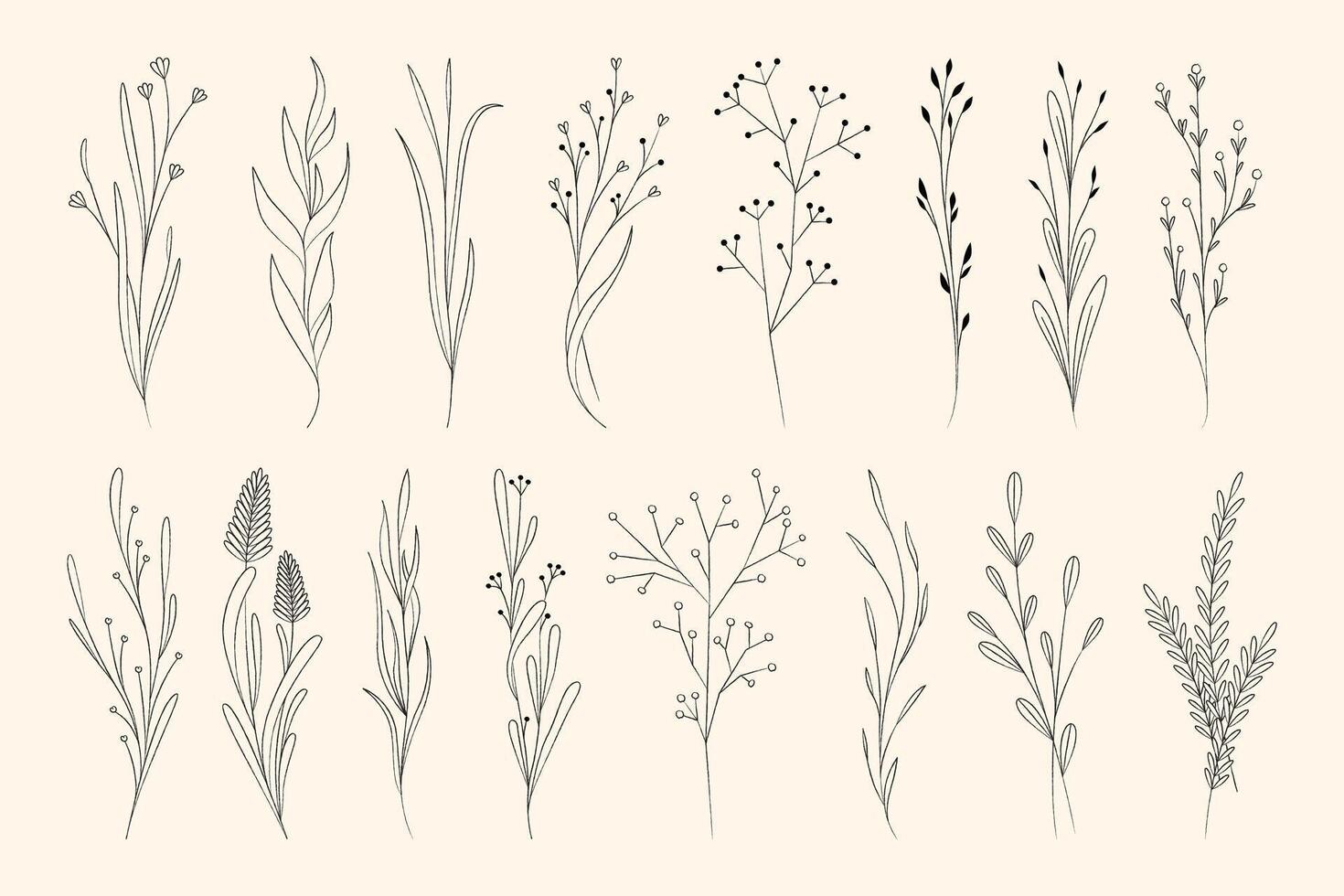 Luxus botanisch Elemente. abstrakt Hand gezeichnet Blumen- dekorativ Elemente, Jahrgang elegant Blumen- Blumensträuße und Kränze. isoliert Sammlung vektor