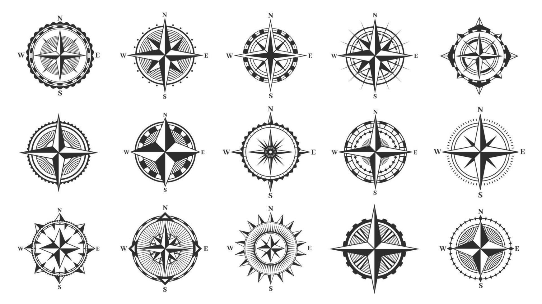 Marine Wind Rose. Antiquität Kompass wählen mit Kardinal Richtungen, nautisch Navigation Instrument zum Meer Wegfindung. retro Navigation Ausrüstung vektor