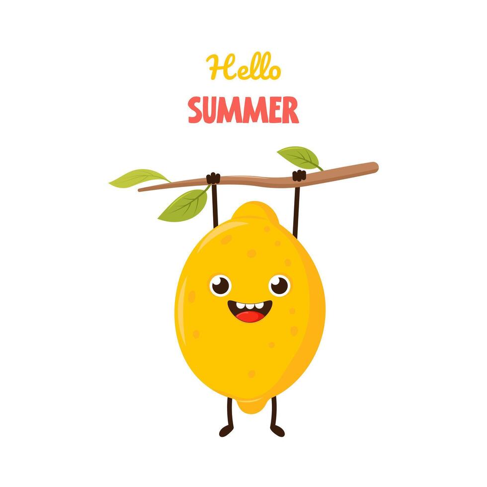 Sommer- Poster mit süß komisch Zitrone Charakter. süß Hand gezeichnet Poster mit Frucht. Hallo Sommer- vektor