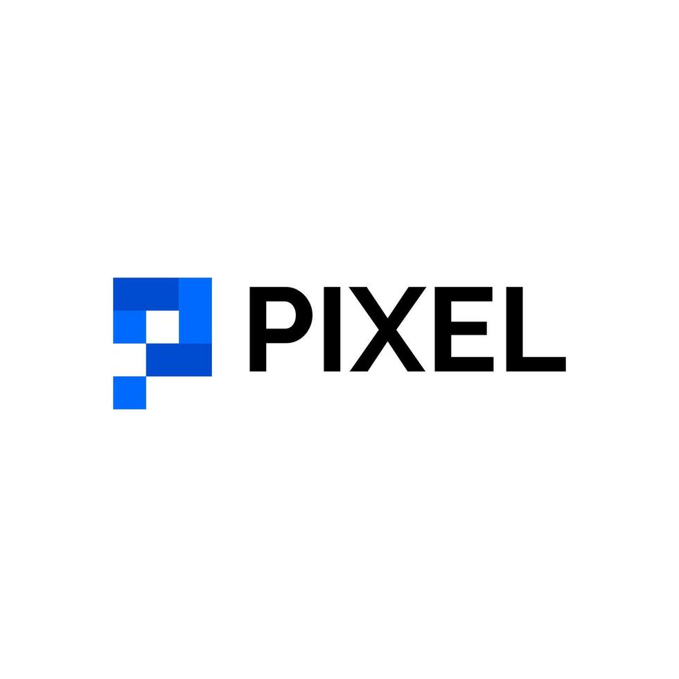p brev teknologi data pixel logotyp vektor
