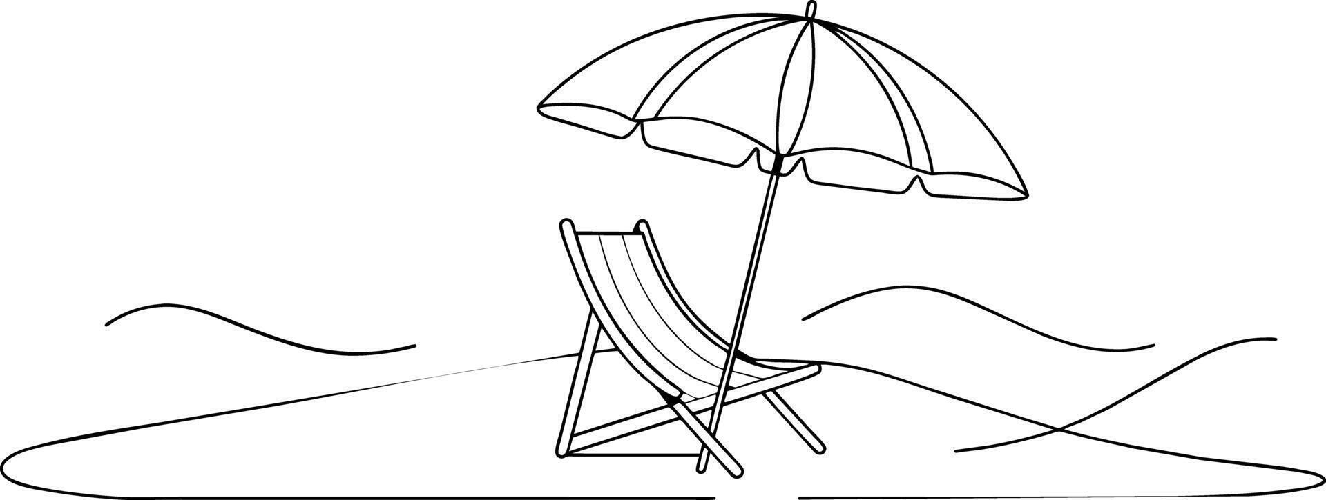 ein Strand Stuhl mit ein Regenschirm Sitzung auf das Sand vektor