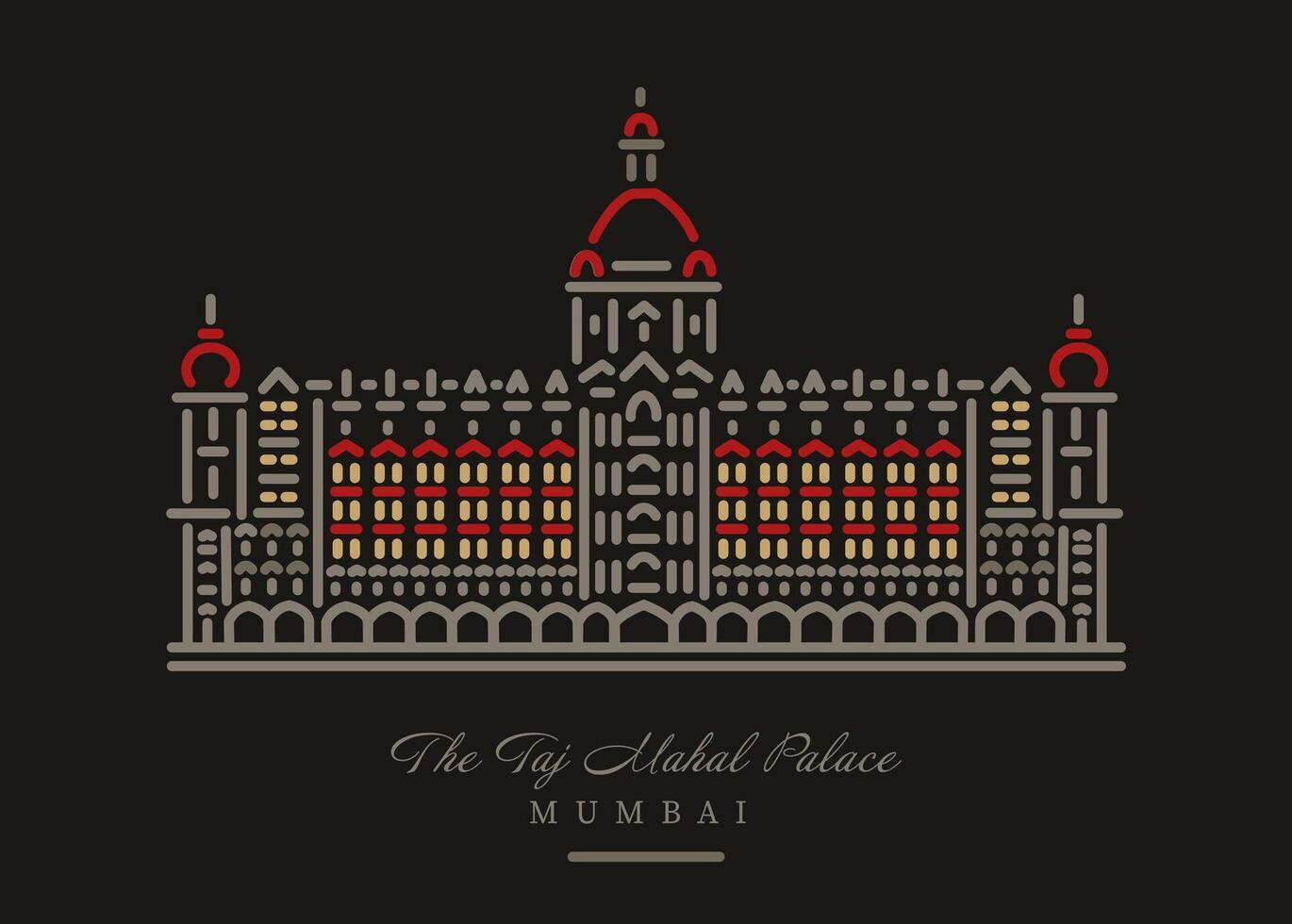 taj Hotel Gebäude im Mumbai Linie Illustration. vektor
