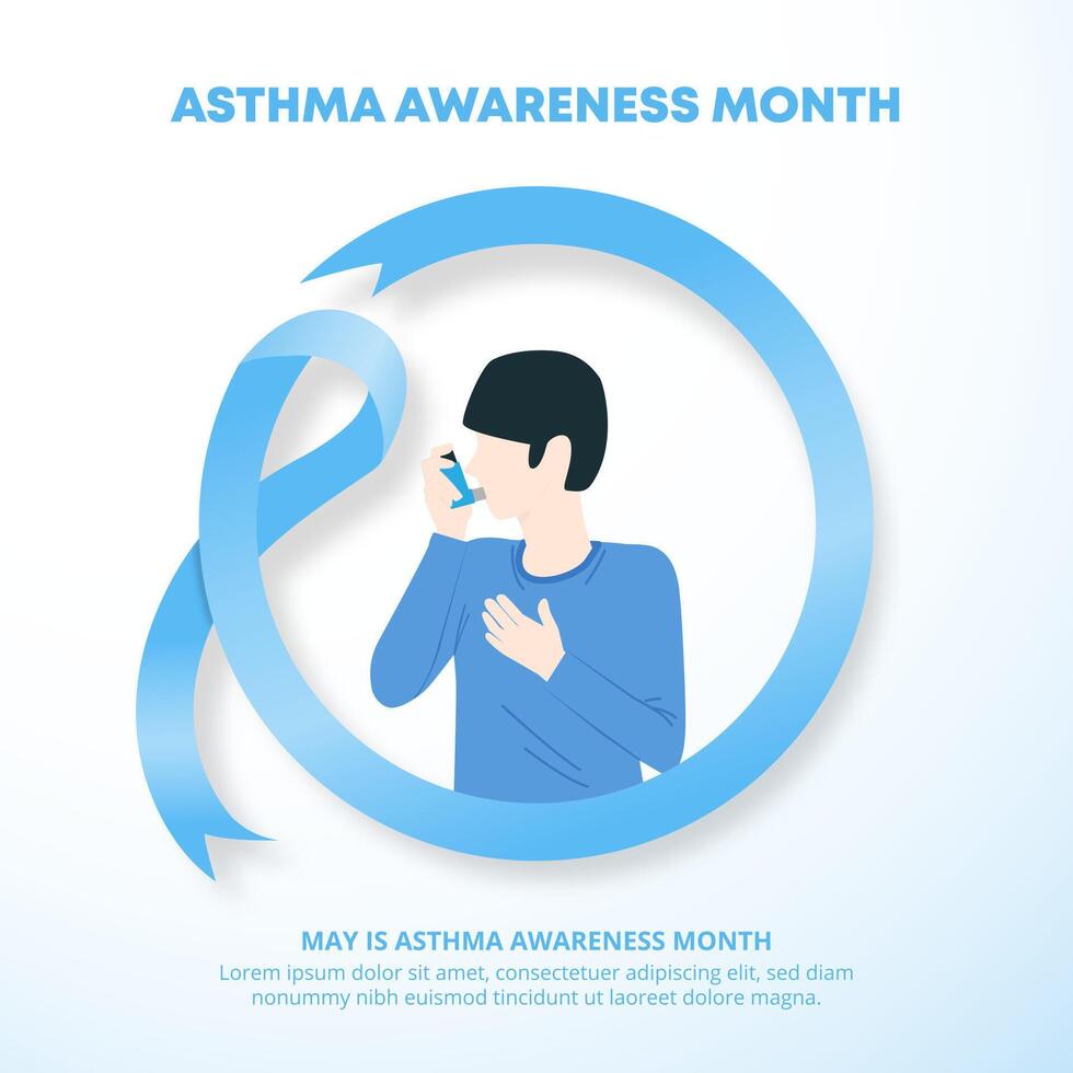 Asthma Bewusstsein Monat Hintergrund mit ein Person mit Asthma und ein Band vektor