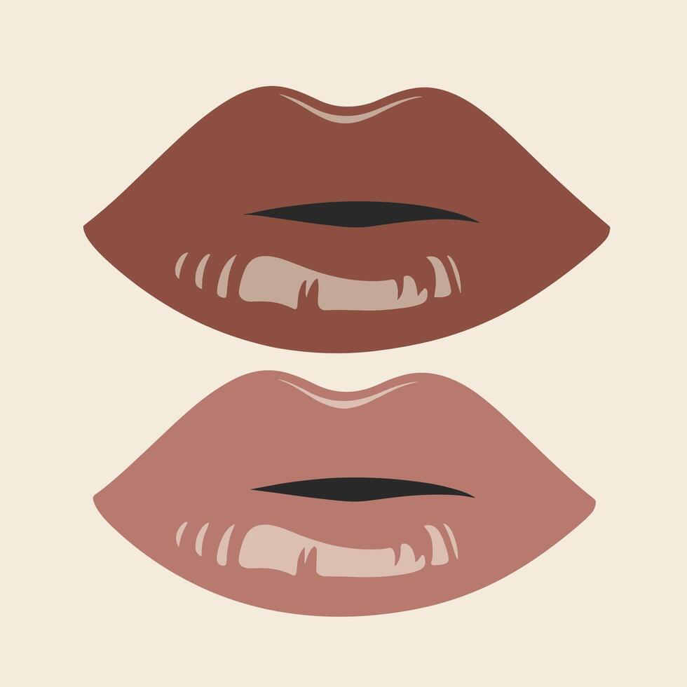 zwei braun Lippen mit anders Formen und Größen vektor