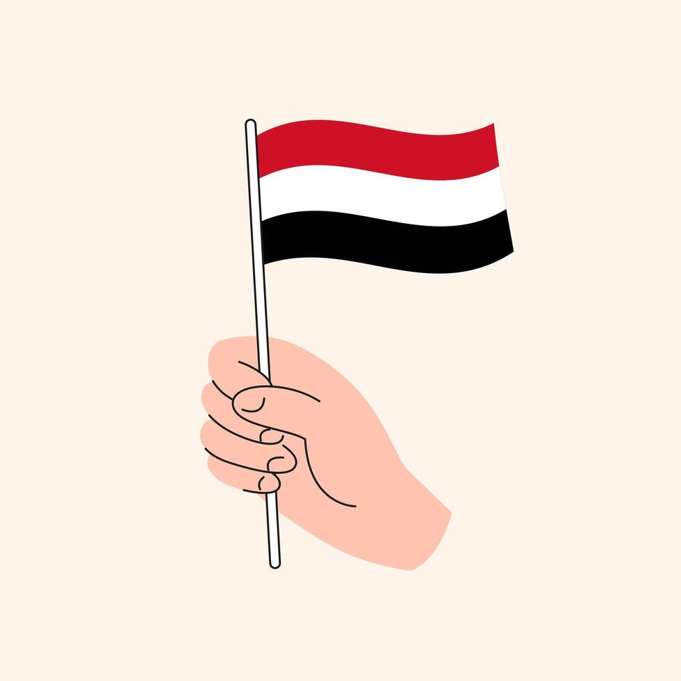 Karikatur Hand halten jemenitisch Flagge, isoliert Design. vektor