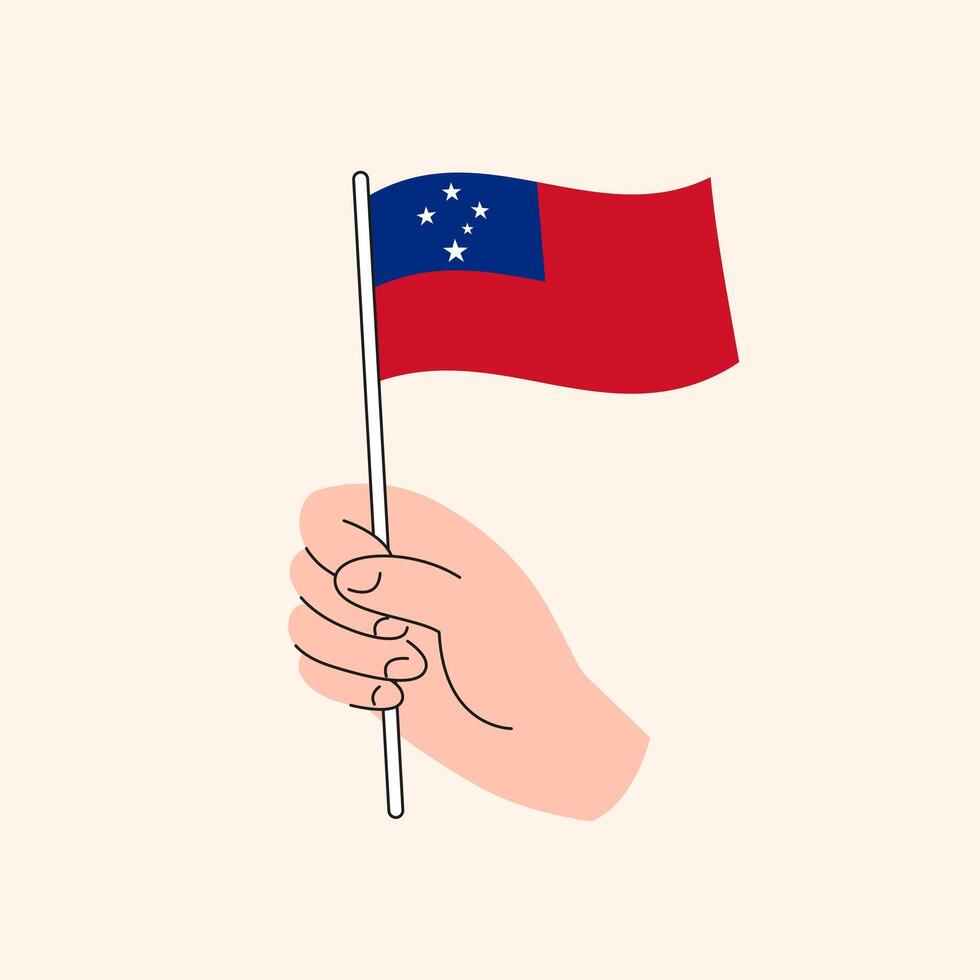 Karikatur Hand halten Samoaner Flagge, isoliert Design. vektor