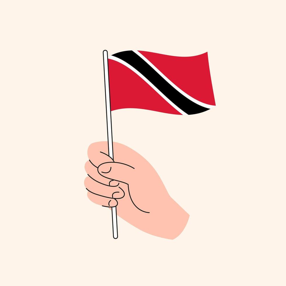 Karikatur Hand halten Trinidad und Tobago Flagge, isoliert Design. vektor