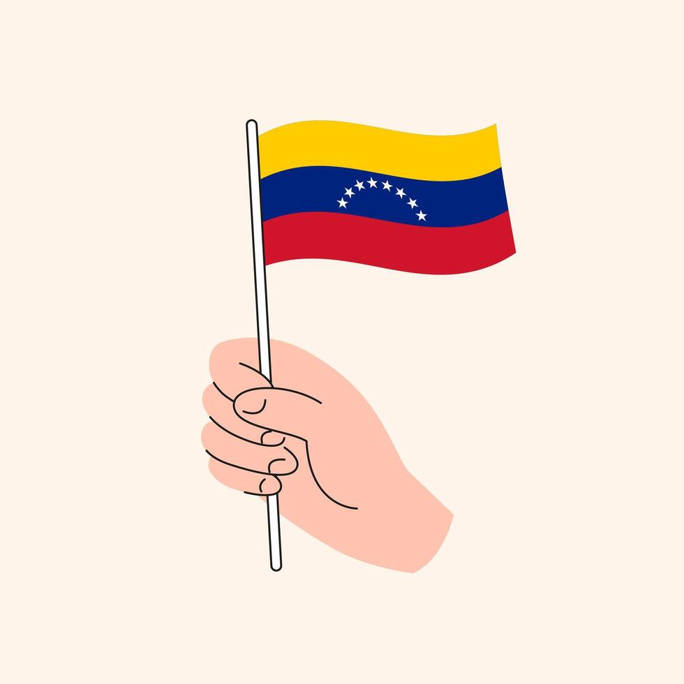 Karikatur Hand halten venezolanisch Flagge, isoliert Design. vektor