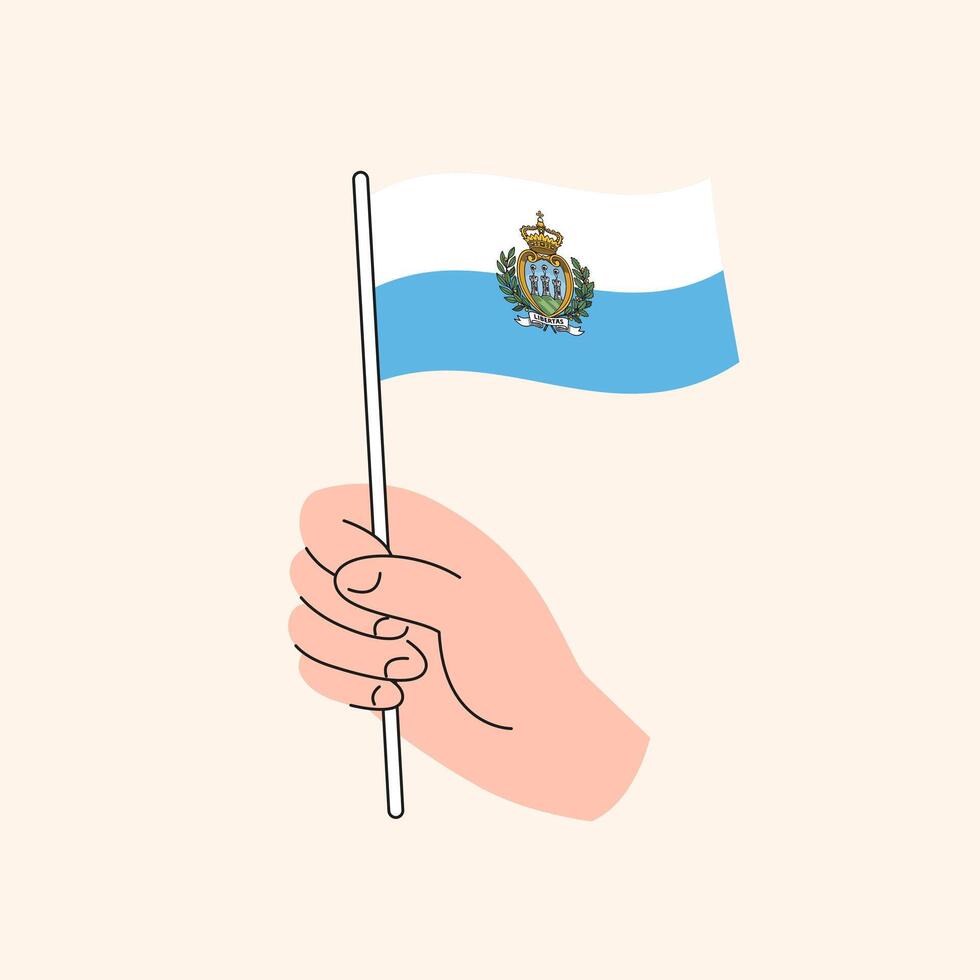 Karikatur Hand halten Sammarinesisch Flagge, isoliert Design. vektor