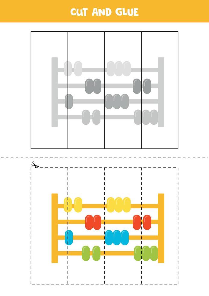 Schnitt und kleben Spiel zum Kinder. süß Karikatur hölzern Abakus. vektor