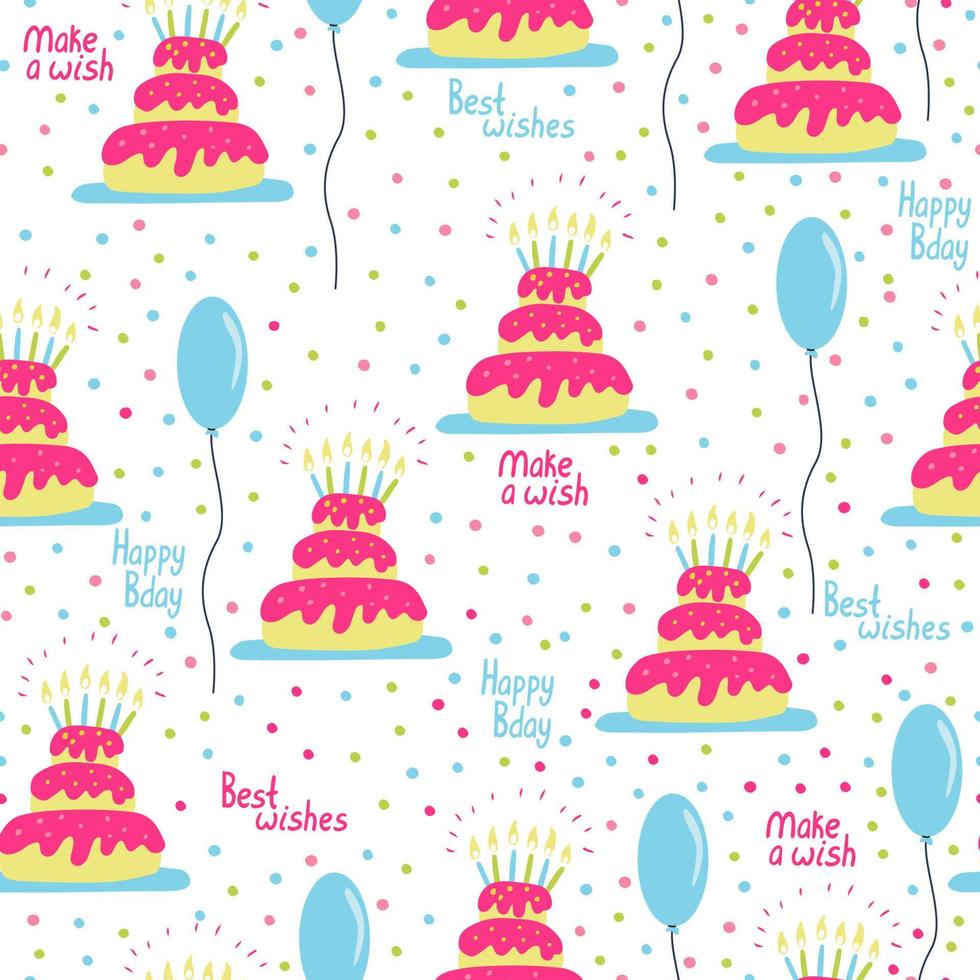 Geburtstag nahtloses Muster mit Kuchen und Ballons vektor