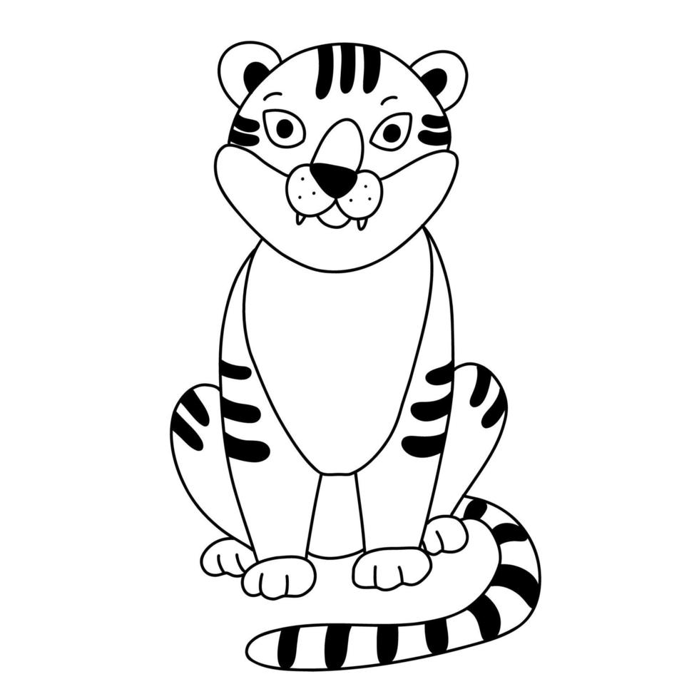 sitzende Tiger Gekritzel handgezeichnete Illustration isoliert auf weißem Hintergrund. vektor