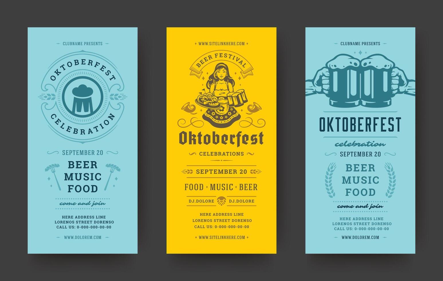 Oktoberfest Flyer oder Banner einstellen Jahrgang typografisch Design Vorlagen Illustration vektor