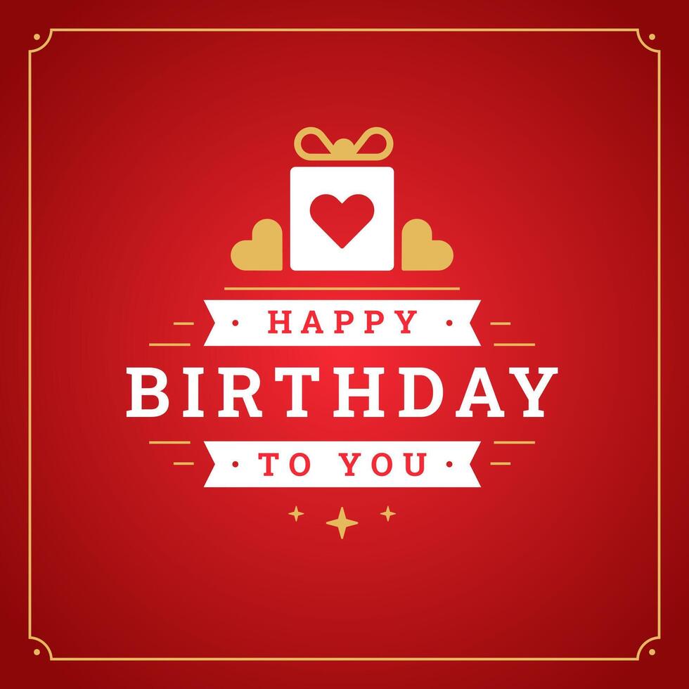 Lycklig födelsedag röd årgång hälsning kort hjärta gåva låda typografisk mall platt vektor