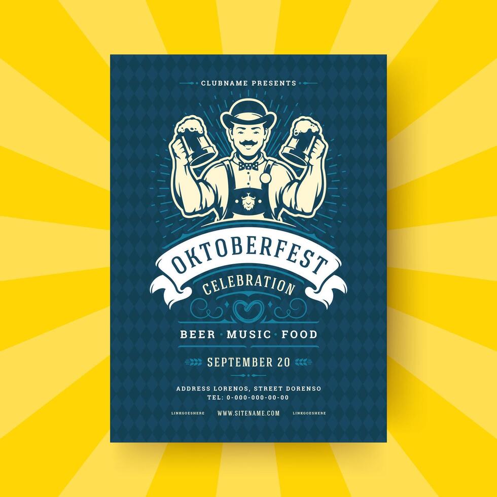 Oktoberfest Flyer oder Poster retro Typografie Vorlage Design Einladung Bier Festival Feier Illustration. vektor