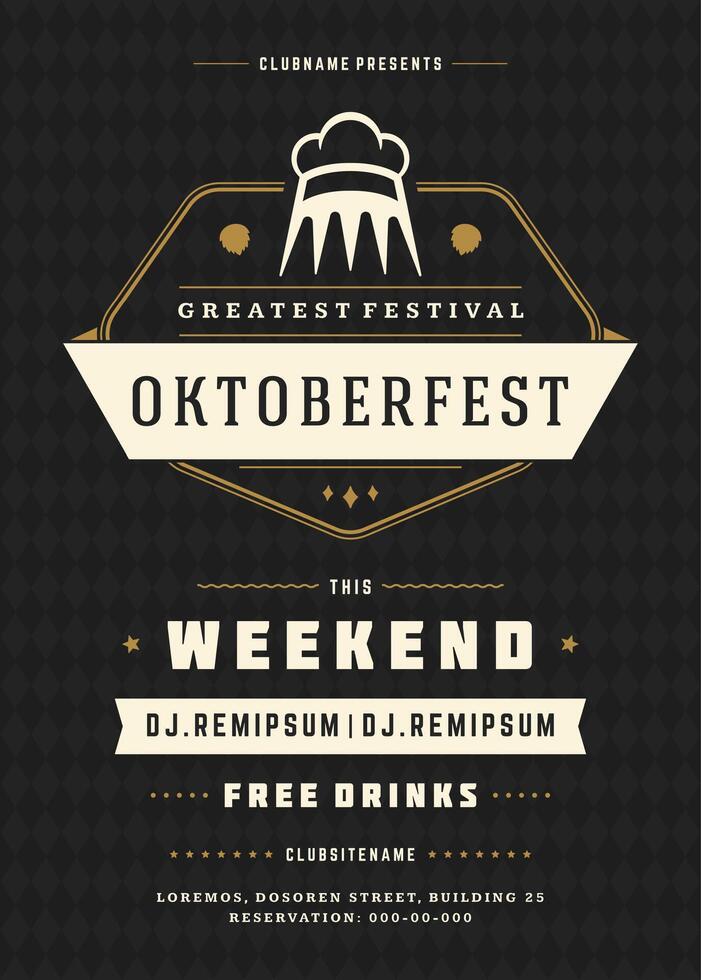 Oktoberfest Bier Festival Feier retro Typografie Poster oder Flyer vektor