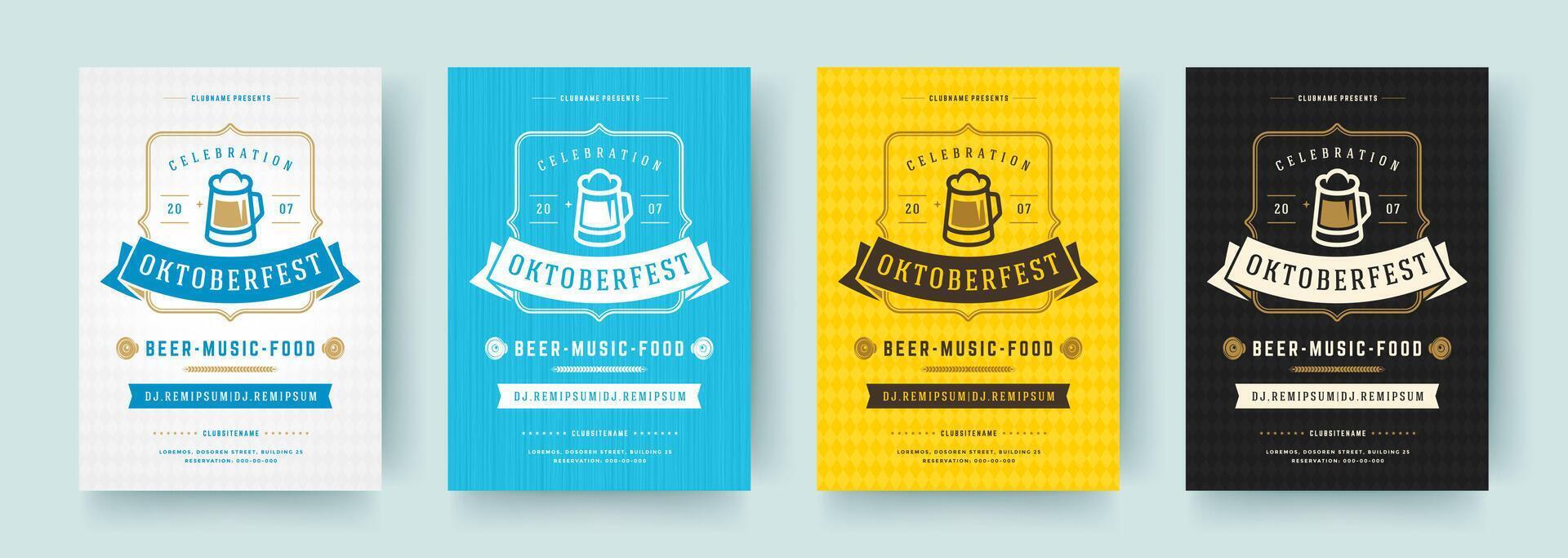 Oktoberfest Flyer oder Plakate retro Typografie Vorlagen Design Einladungen Bier Festival Feier. vektor