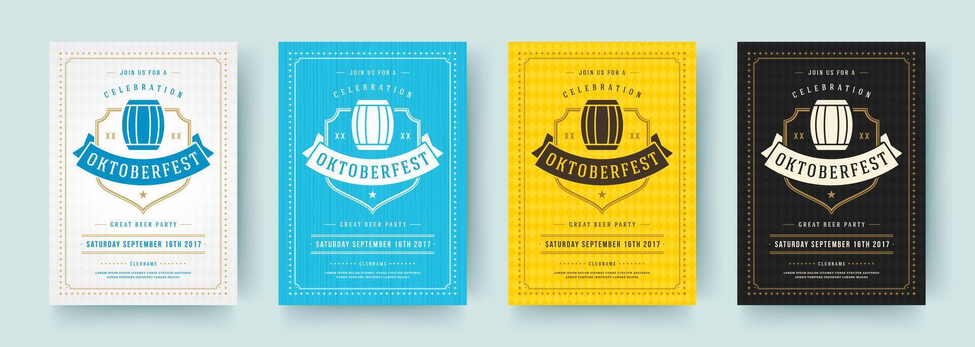 Oktoberfest Flyer oder Plakate retro Typografie Vorlagen Design Einladungen Bier Festival Feier. vektor