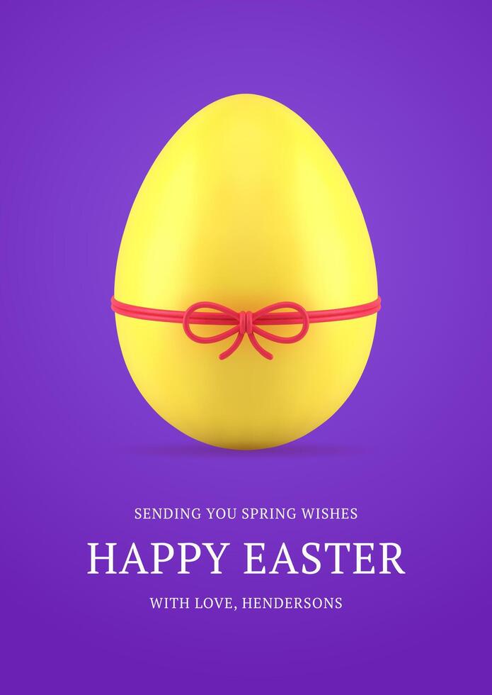 glücklich Ostern Gelb Hähnchen Ei gebunden durch Band Bogen 3d Gruß Karte Design Vorlage realistisch Illustration vektor