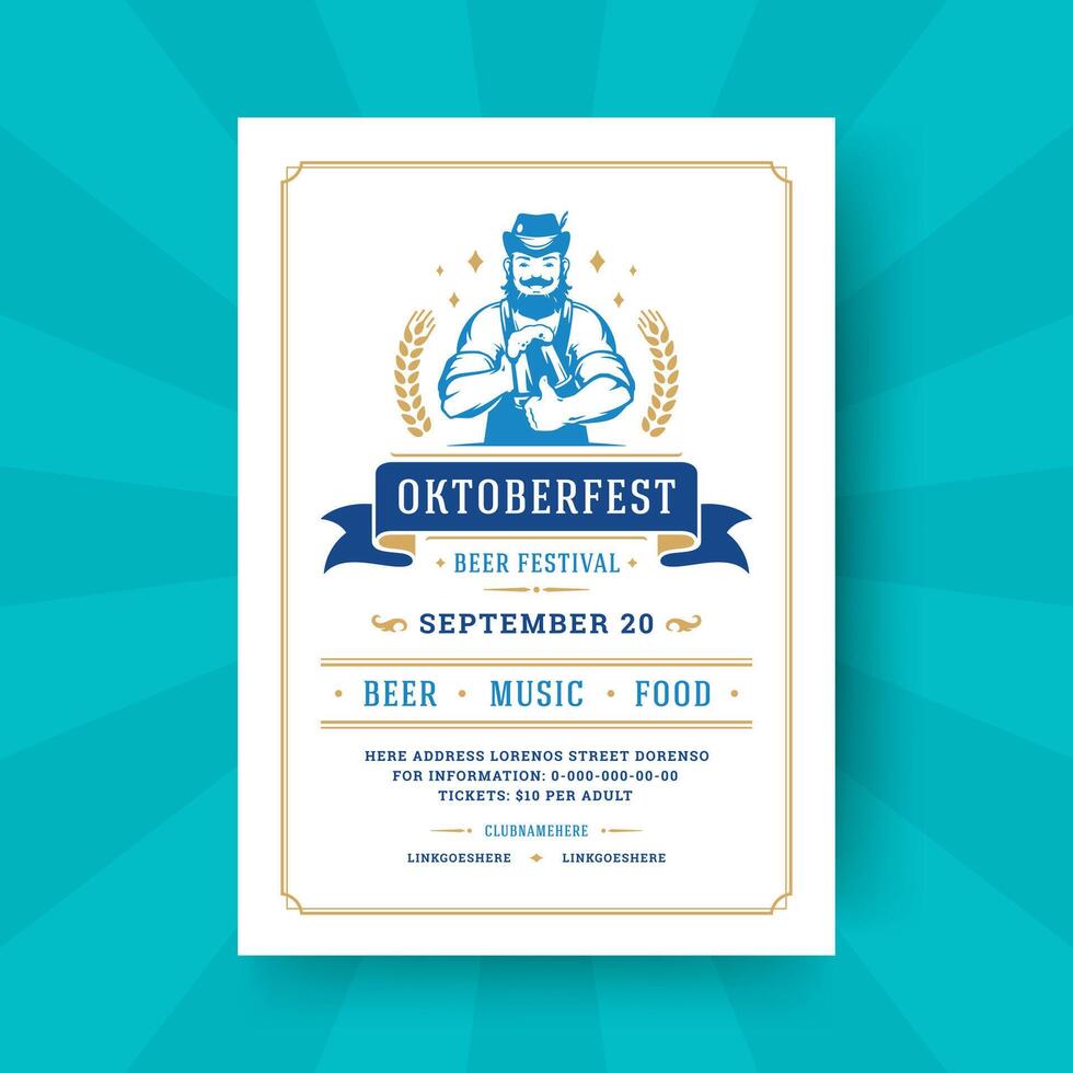 Oktoberfest Flyer oder Poster retro Typografie Vorlage Design Einladung Bier Festival Feier Illustration. vektor