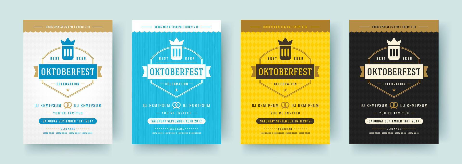 Oktoberfest Flyer oder Plakate retro Typografie Vorlagen Design Einladungen Bier Festival Feier. vektor