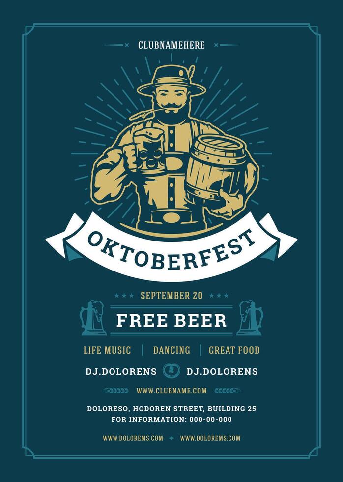 Oktoberfest Flyer oder Poster retro Typografie Vorlage Design Bier Festival Feier Illustration vektor