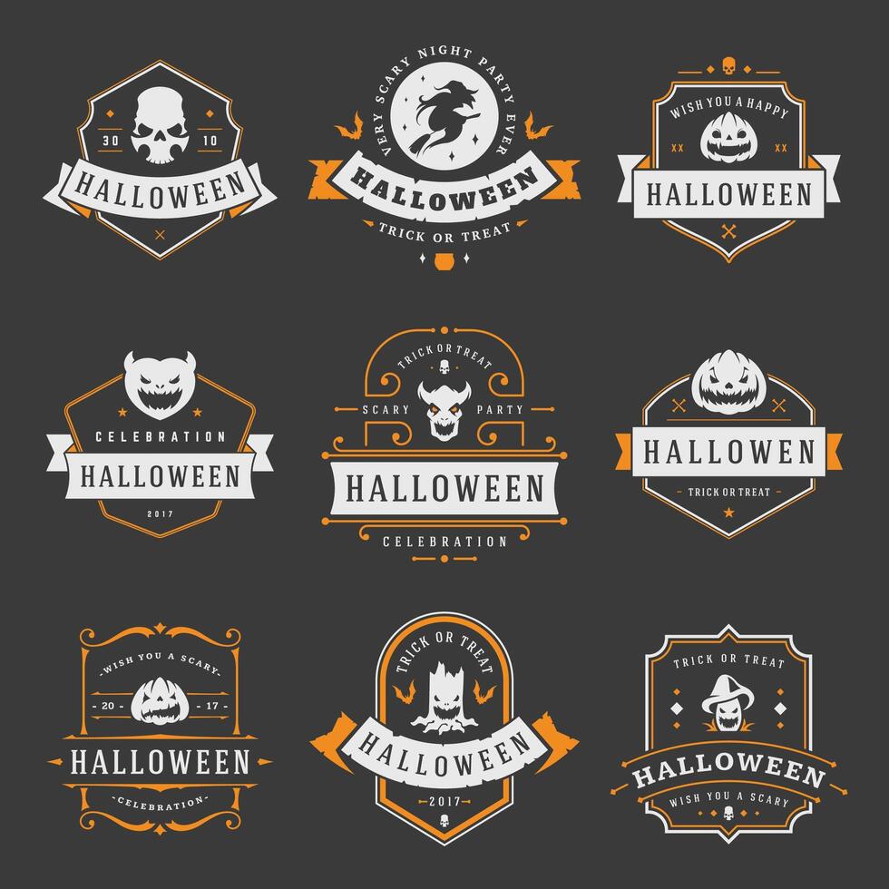 glücklich Halloween Etiketten ein Abzeichen Design Satz. vektor