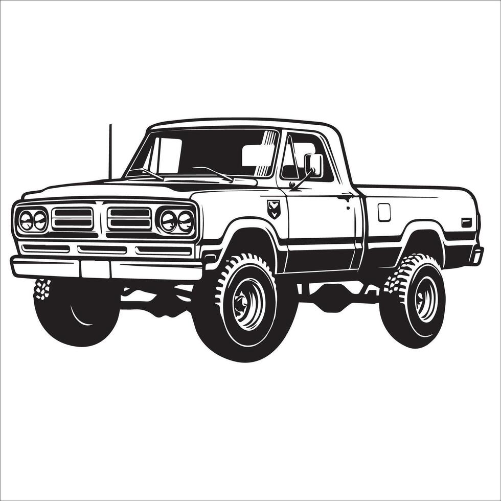 plocka upp lastbil illustration i svart och vit vektor