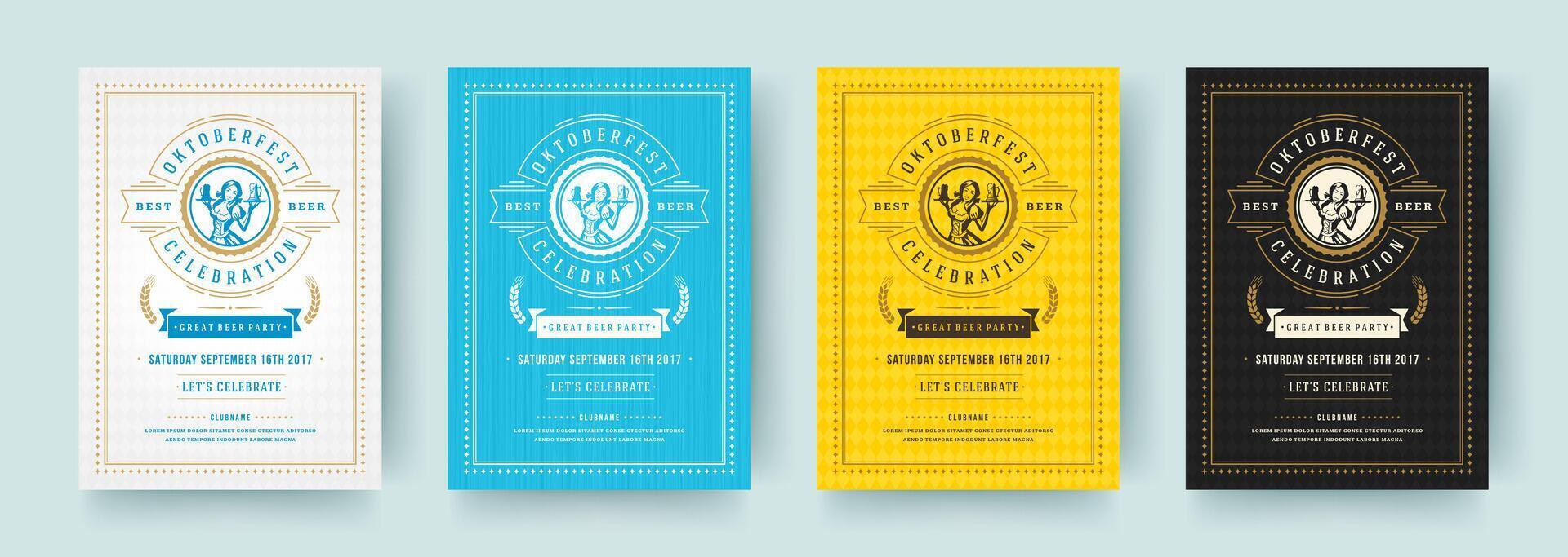 Oktoberfest Flyer oder Plakate retro Typografie Vorlagen Design Einladungen Bier Festival Feier. vektor