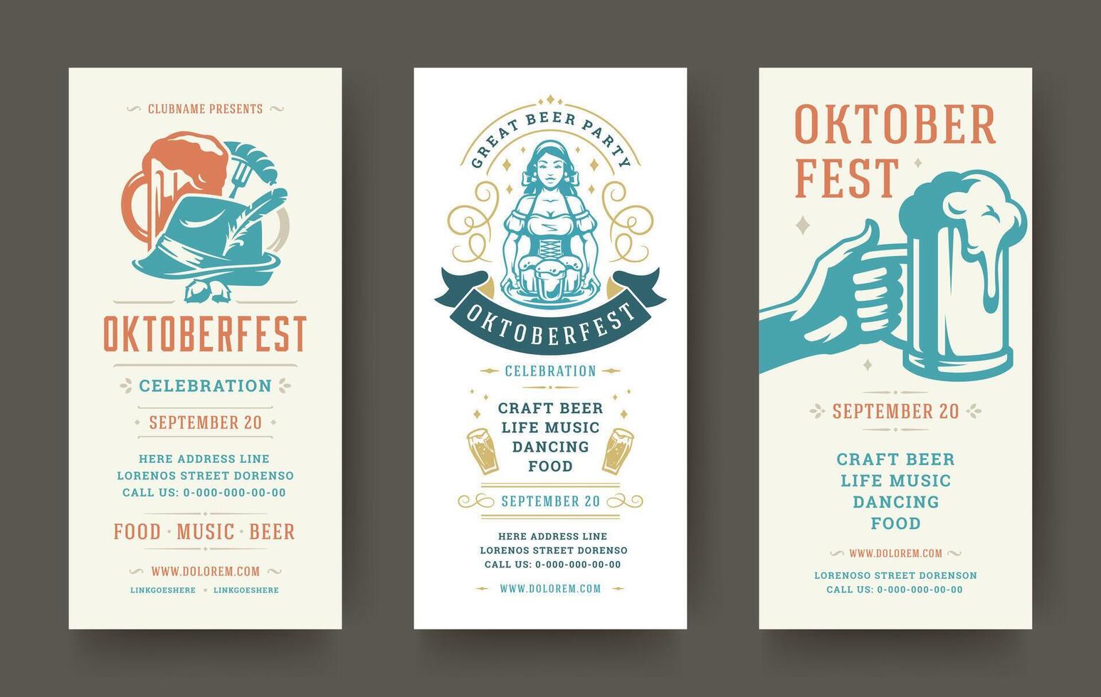 Oktoberfest Flyer oder Banner einstellen Jahrgang typografisch Design Vorlagen Illustration. vektor