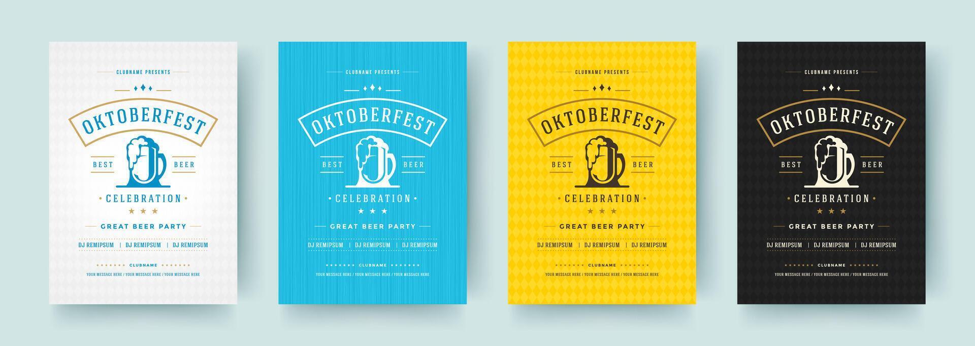 Oktoberfest Flyer oder Plakate retro Typografie Vorlagen Design Einladungen Bier Festival Feier. vektor