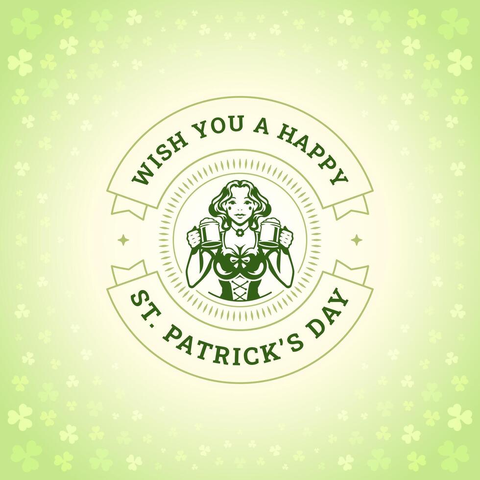 helgon Patricks dag irländsk kvinna öl social media posta mall årgång illustration vektor