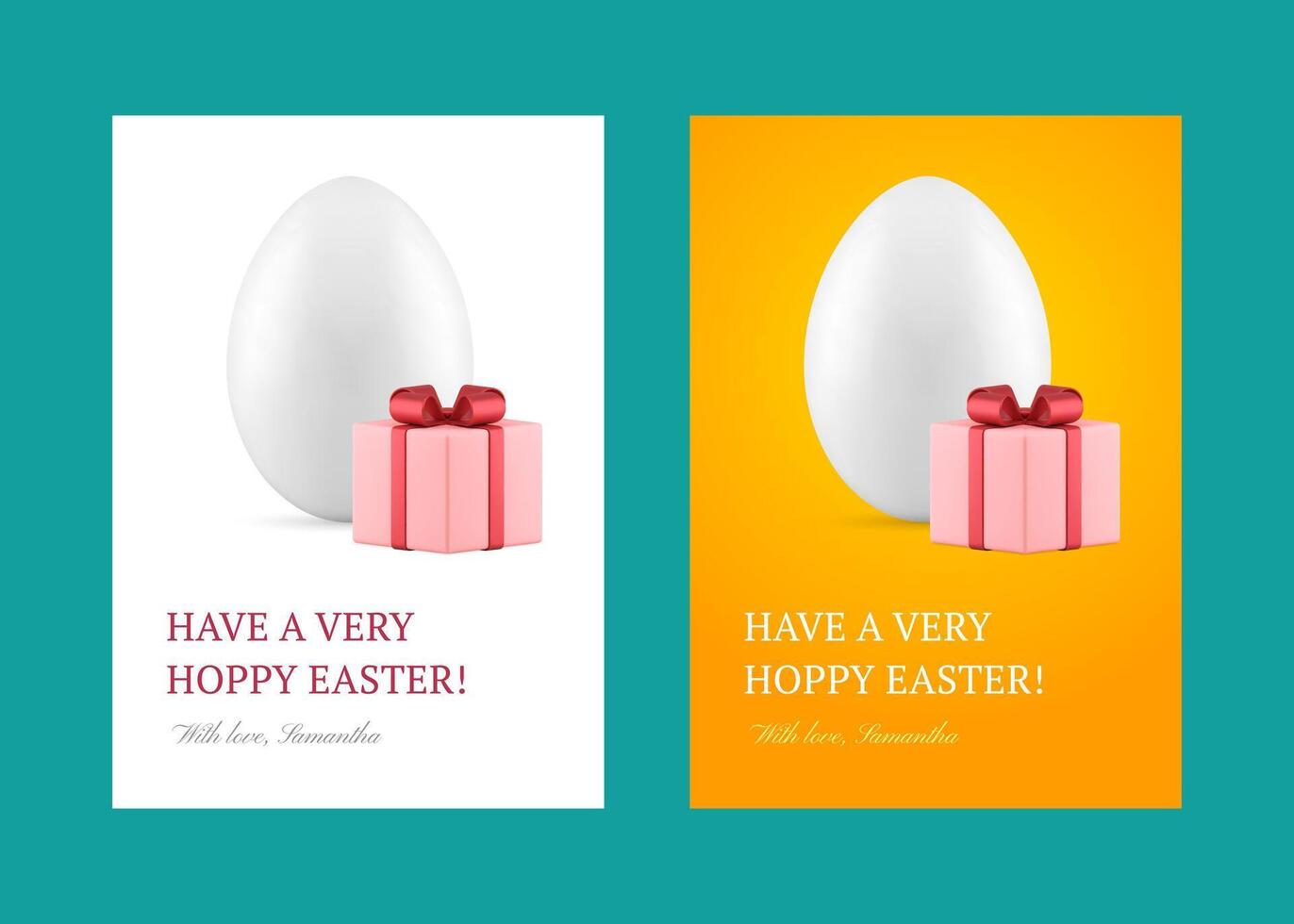 Lycklig påsk kyckling ägg gåva låda 3d hälsning kort uppsättning design mall realistisk vektor