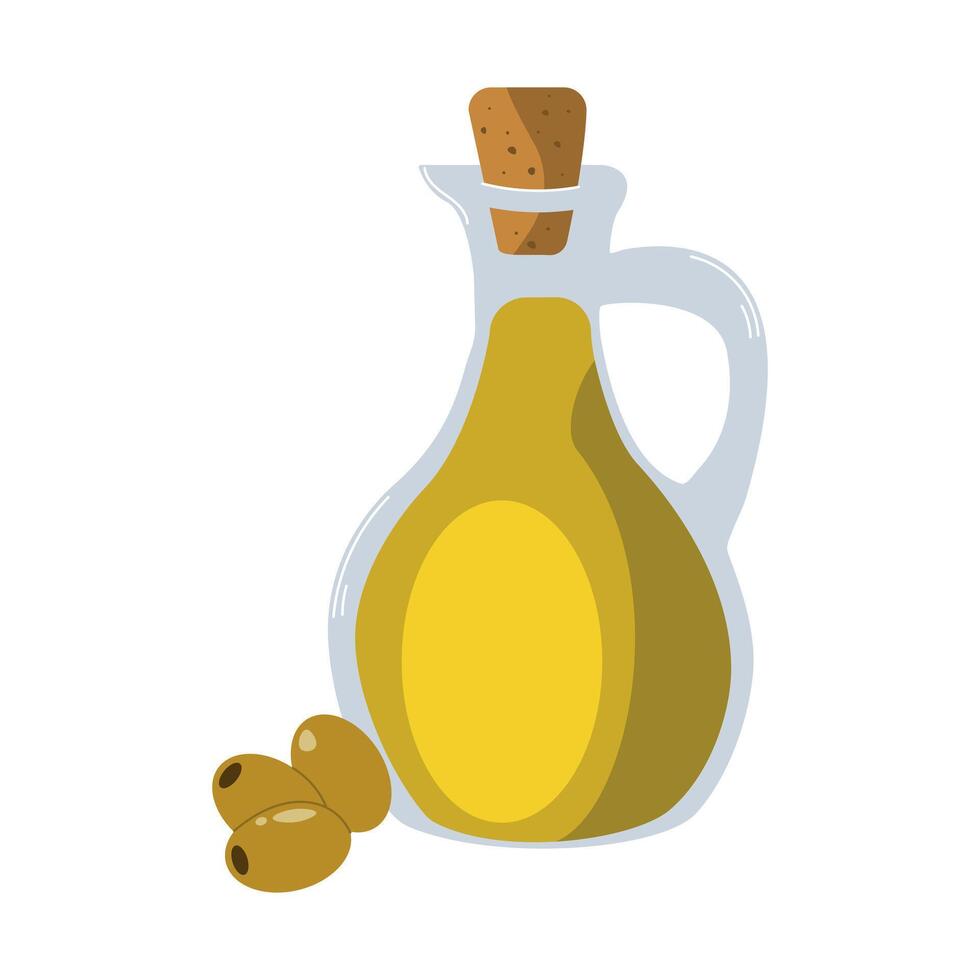 Olive Öl im ein Krug mit Oliven, Illustration, Olive Öl Clip Art vektor