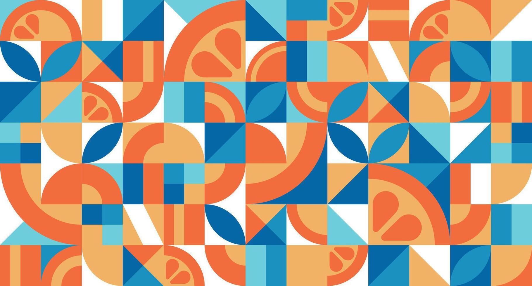 nahtlos Muster mit Orange im das Bauhaus Stil. abstrakt geometrisch Textur mit einfach wiederholen Formen. Mosaik retro Hintergrund. bunt minimalistisch Hintergrund vektor