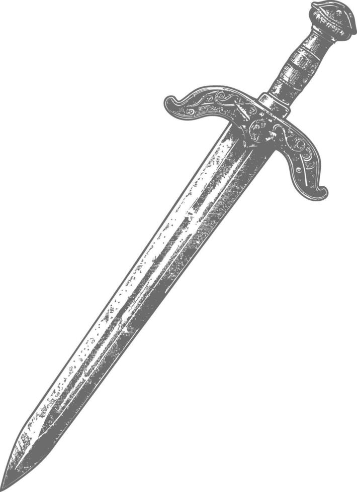 veraltet rostig Schwert Bild mit alt Gravur Stil vektor