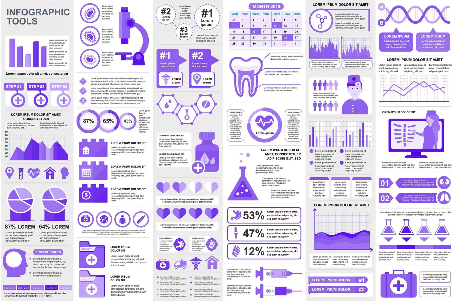 bunt medicinsk infographic element data visualisering vektor formgivningsmall. mega set. kan användas för steg, processer, arbetsflöde, diagram, vårdkoncept, tidslinje, ikoner, infografik.