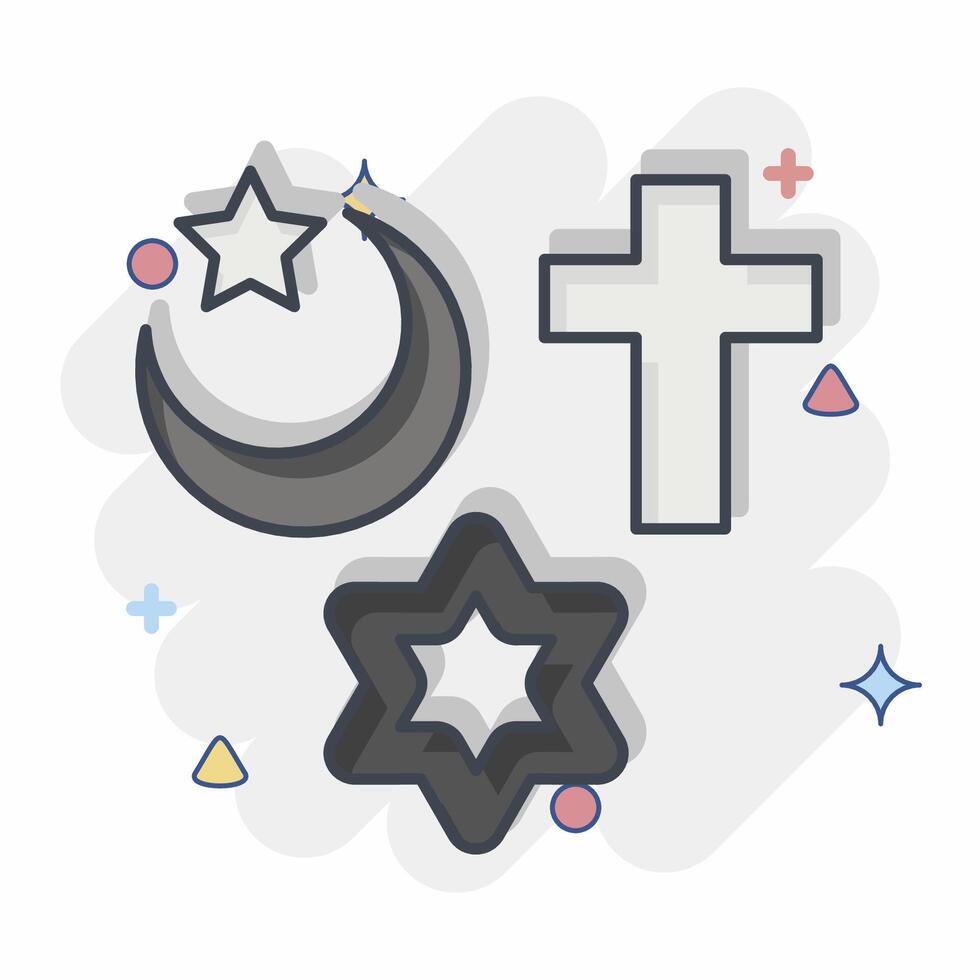 Symbol Religion. verbunden zu Fotos und Abbildungen Symbol. Comic Stil. einfach Design Illustration vektor