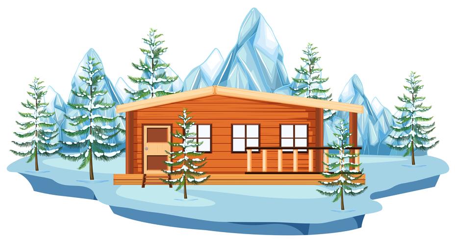 Holzhaus auf dem Schneefeld vektor