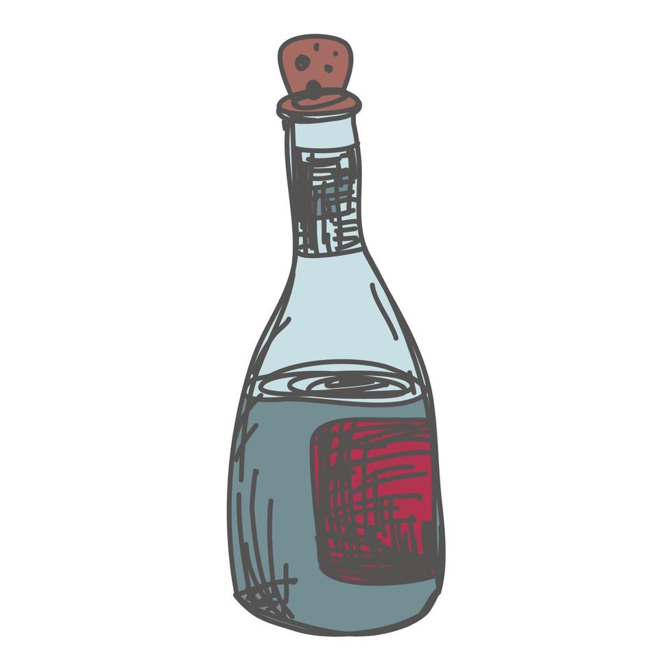 Flasche Champagner, Wein handgezeichnet, Skatch, Doodle vektor