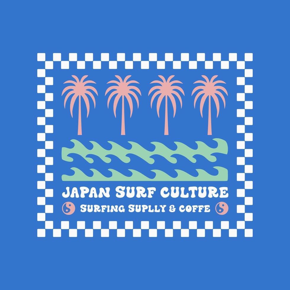 erkunden Surfen mit ein japanisch Twist groovig Asien T-Shirt Design vektor