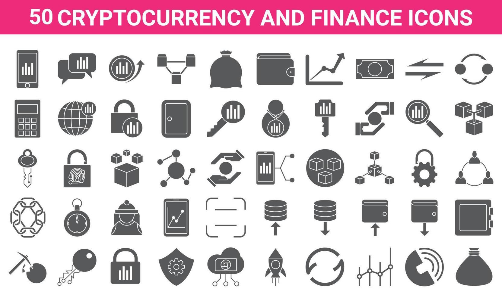 50 cryptocurrency och finans ikon designmall vektor. blockchain teknologi symbol vektor