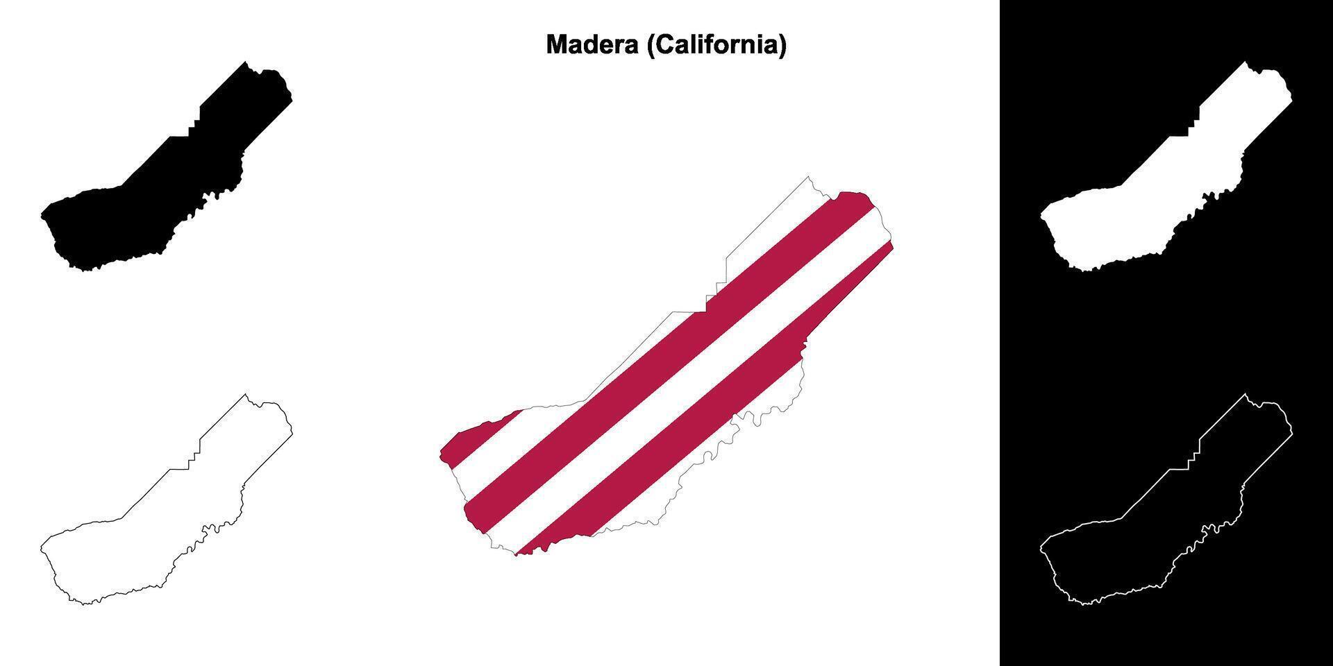 madera grevskap, kalifornien översikt Karta uppsättning vektor