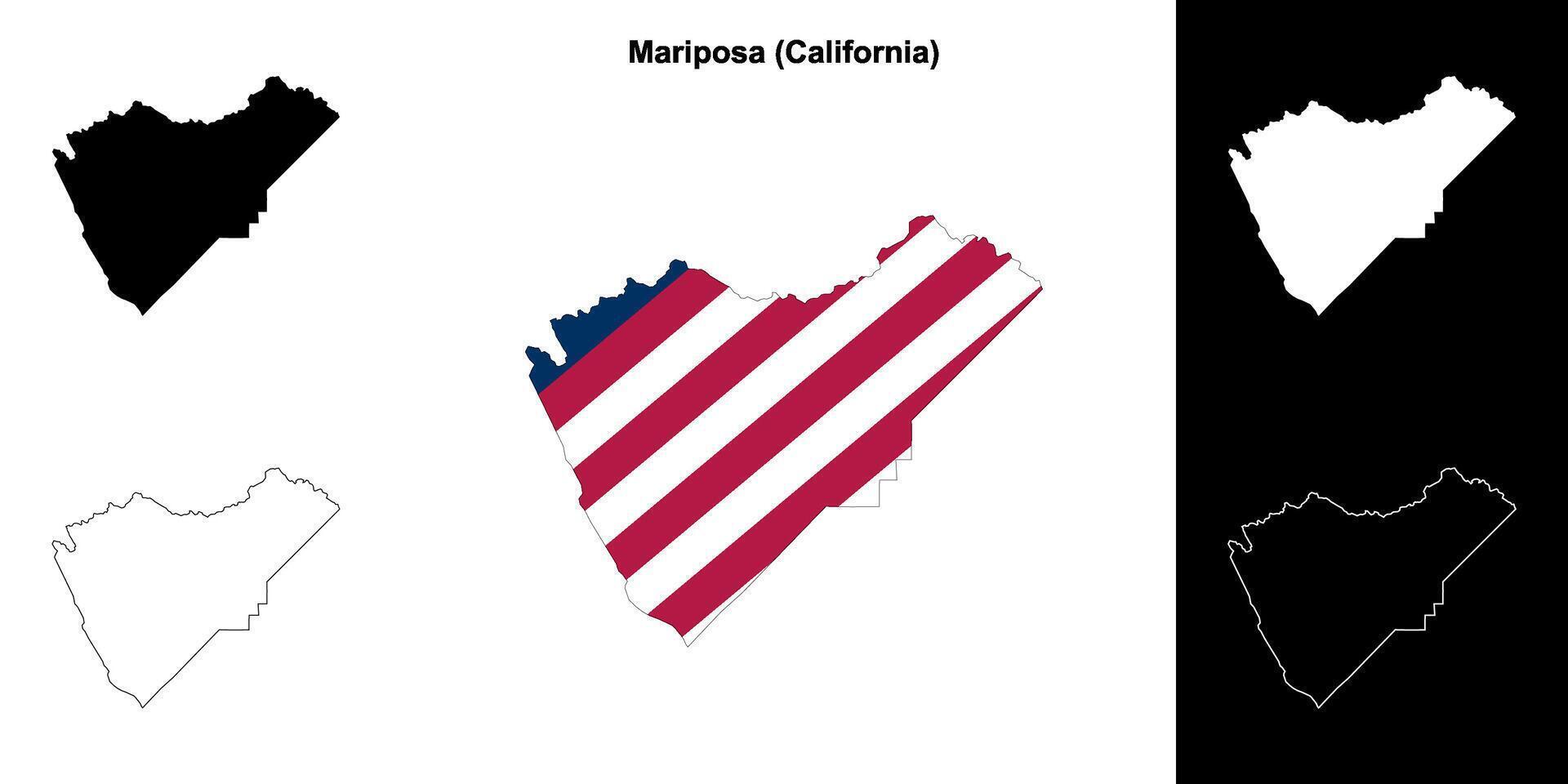 mariposa grevskap, kalifornien översikt Karta uppsättning vektor