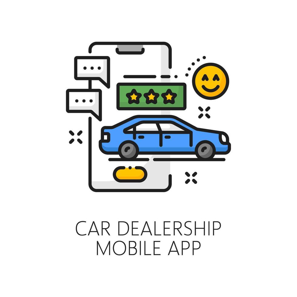bil -handlare mobil app, bil återförsäljare linje ikon vektor
