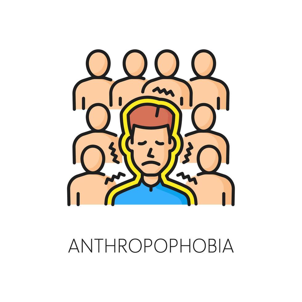 mental Angst oder Phobie, Anthropophobie Linie Symbol vektor