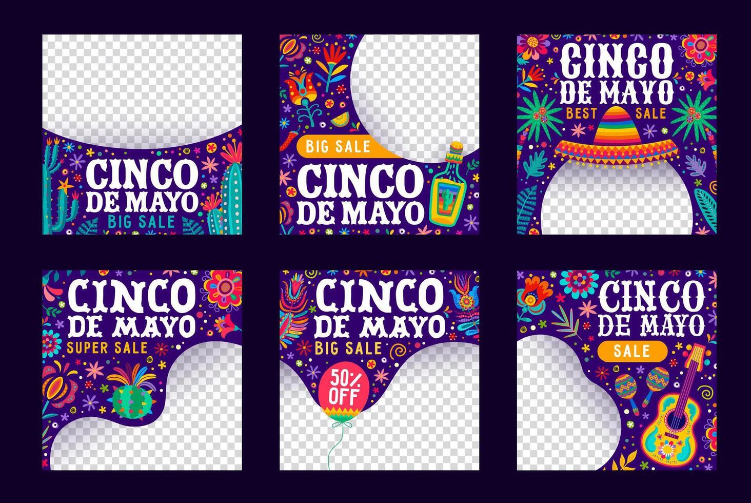 cinco de mayo social media posta mallar uppsättning vektor